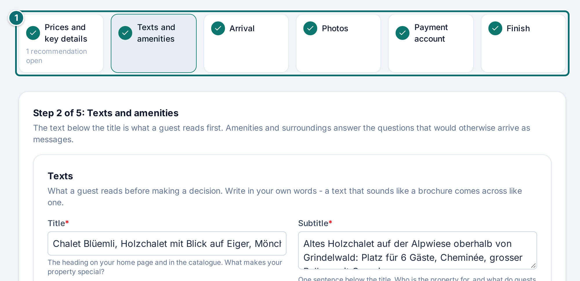 Assistant step 2 Texts and amenities, box of missing details