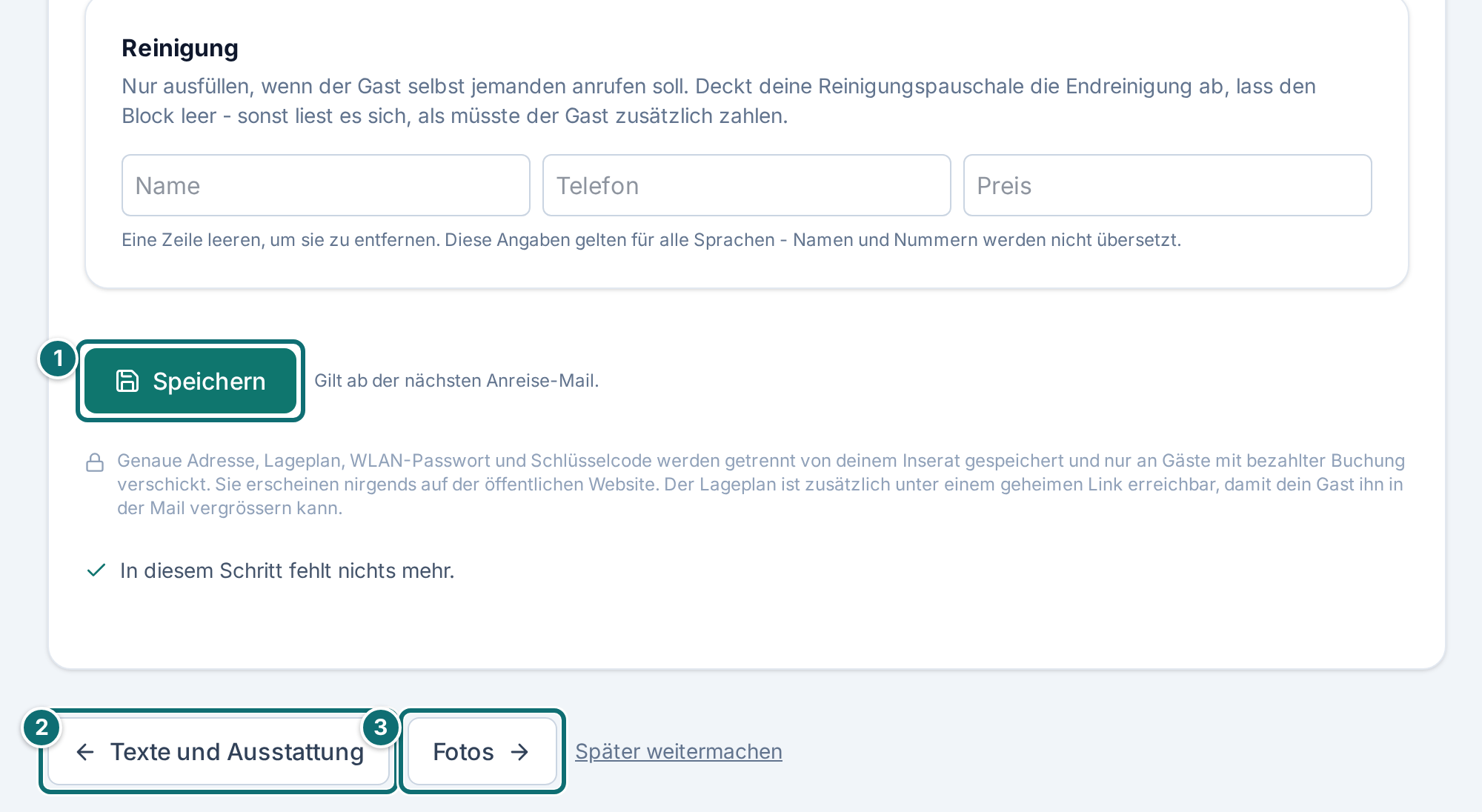Assistent Schritt 3, Ende: Speichern und Navigation