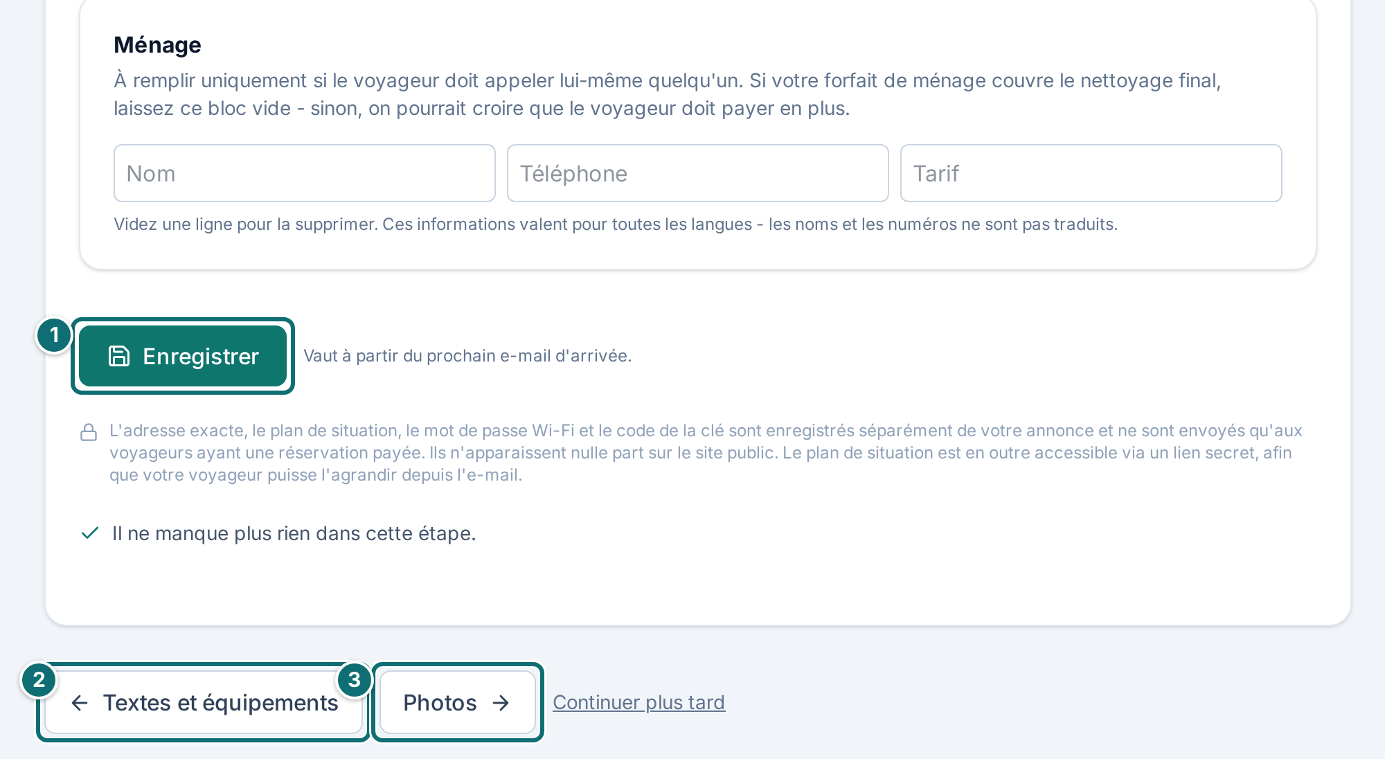 Assistant étape 3, fin : enregistrer et navigation