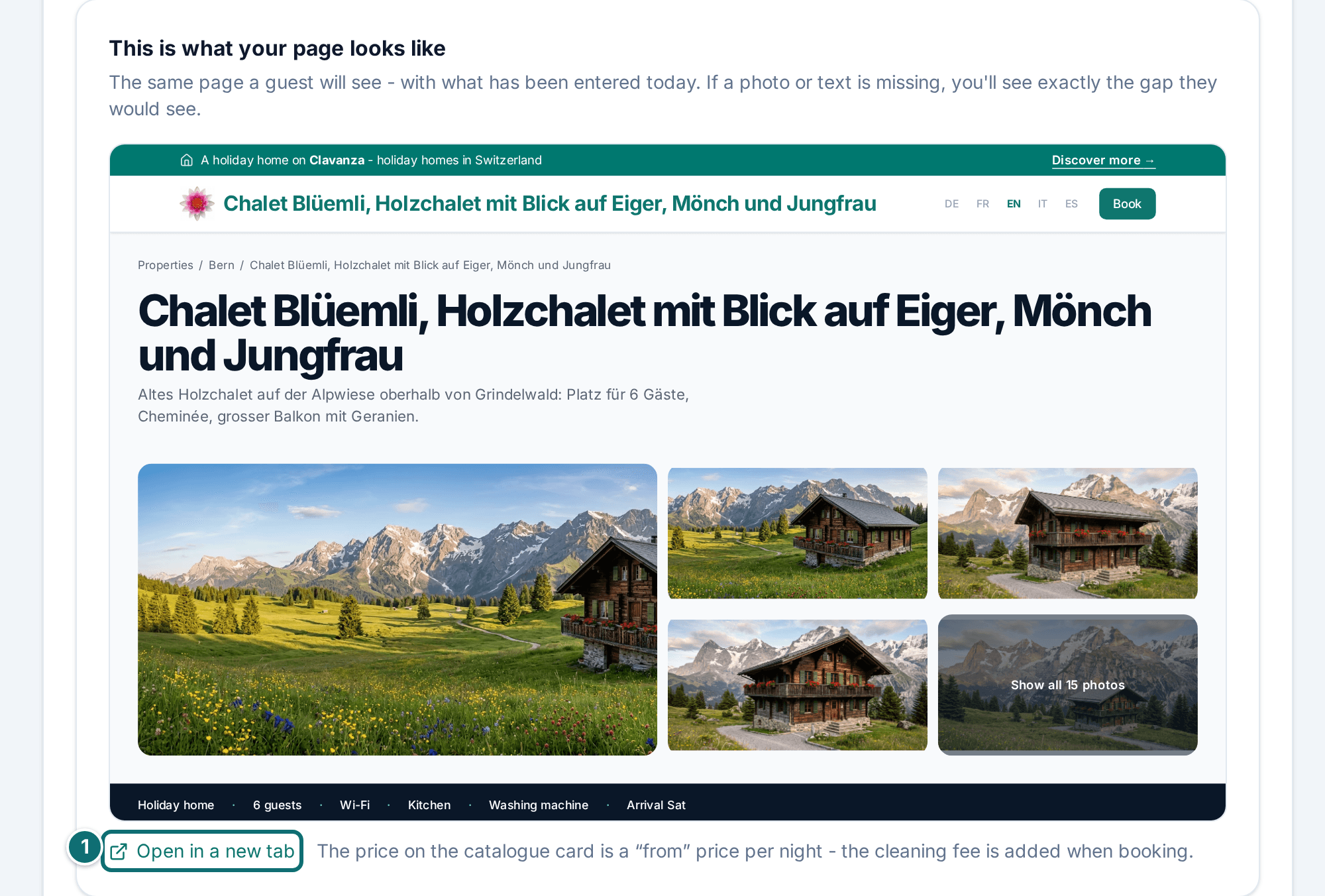 Assistant, finish: preview of the catalogue card and the property page