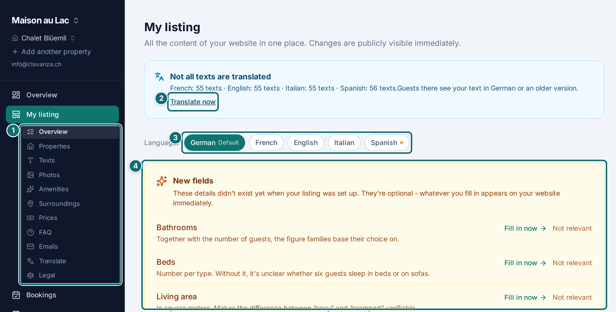 My listing, overview, with sidebar and submenu