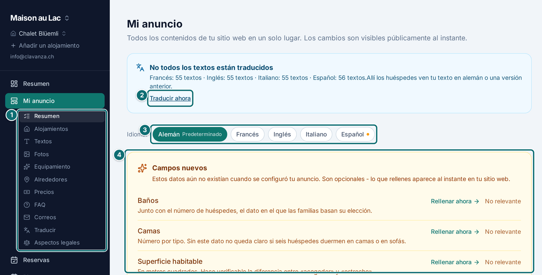 Mi anuncio, resumen, con barra lateral y submenú