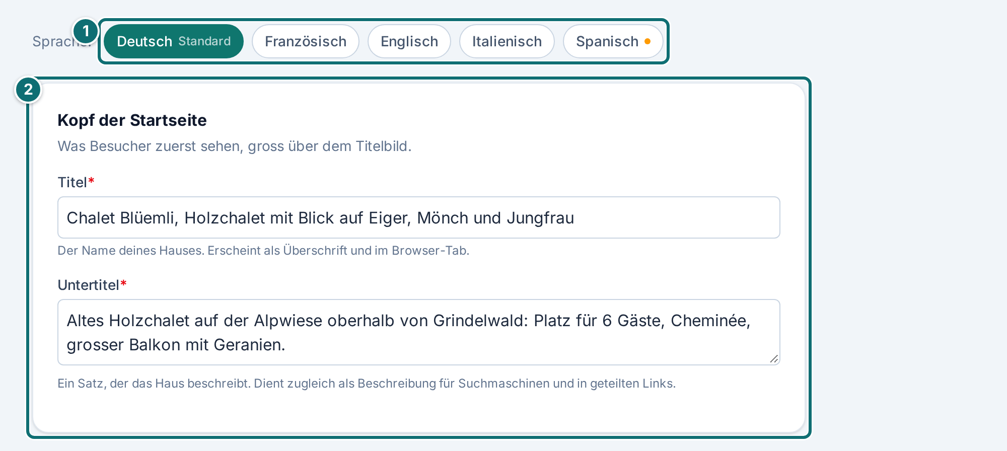 Mein Inserat, Texte: Kopf der Startseite