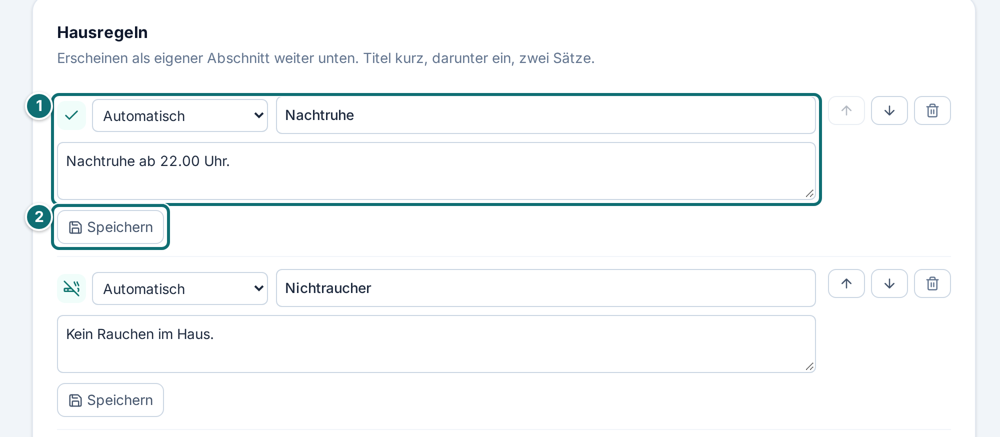 Mein Inserat, Ausstattung: Hausregeln