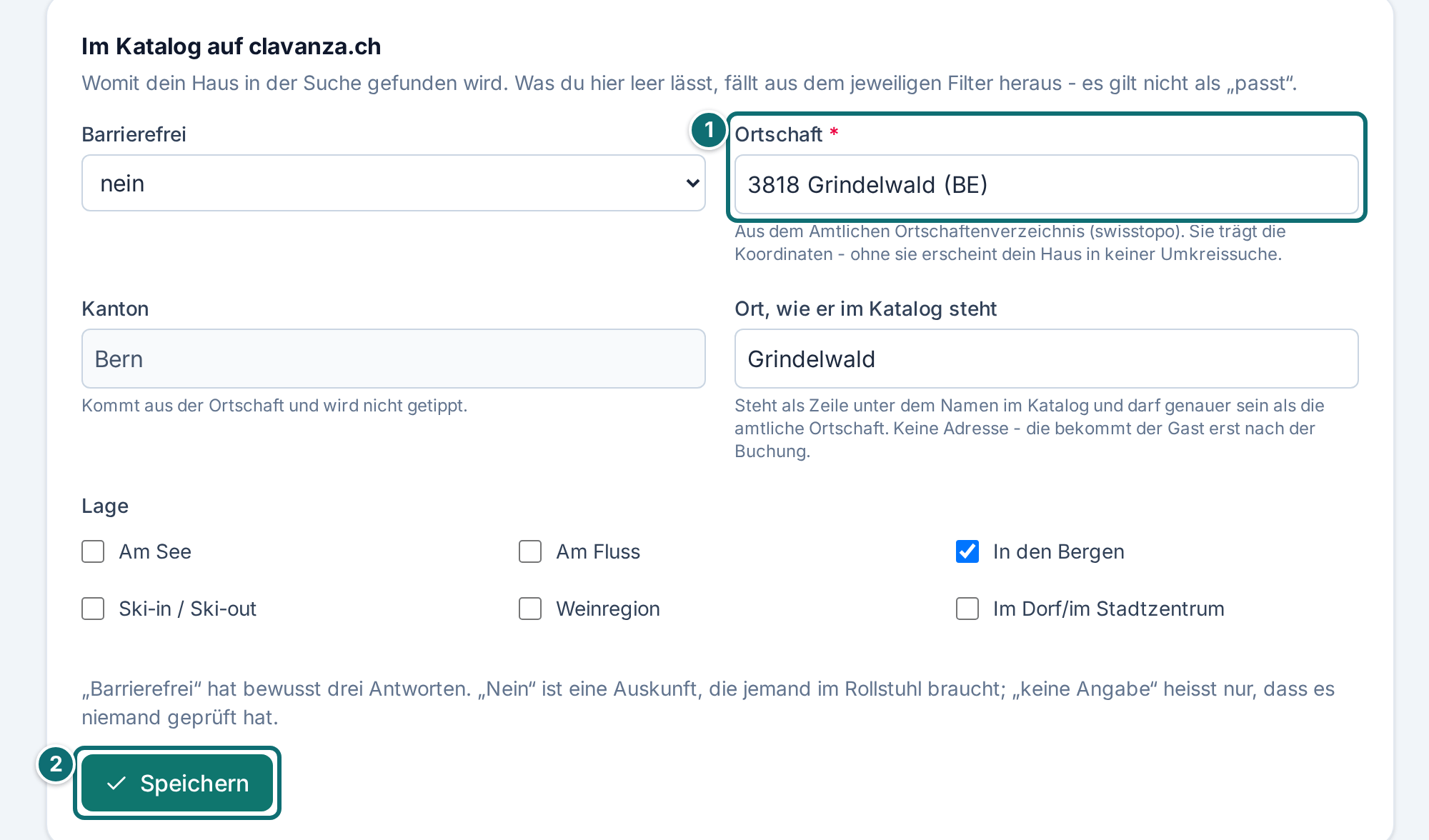 Mein Inserat, Umgebung: Angaben für den Katalog