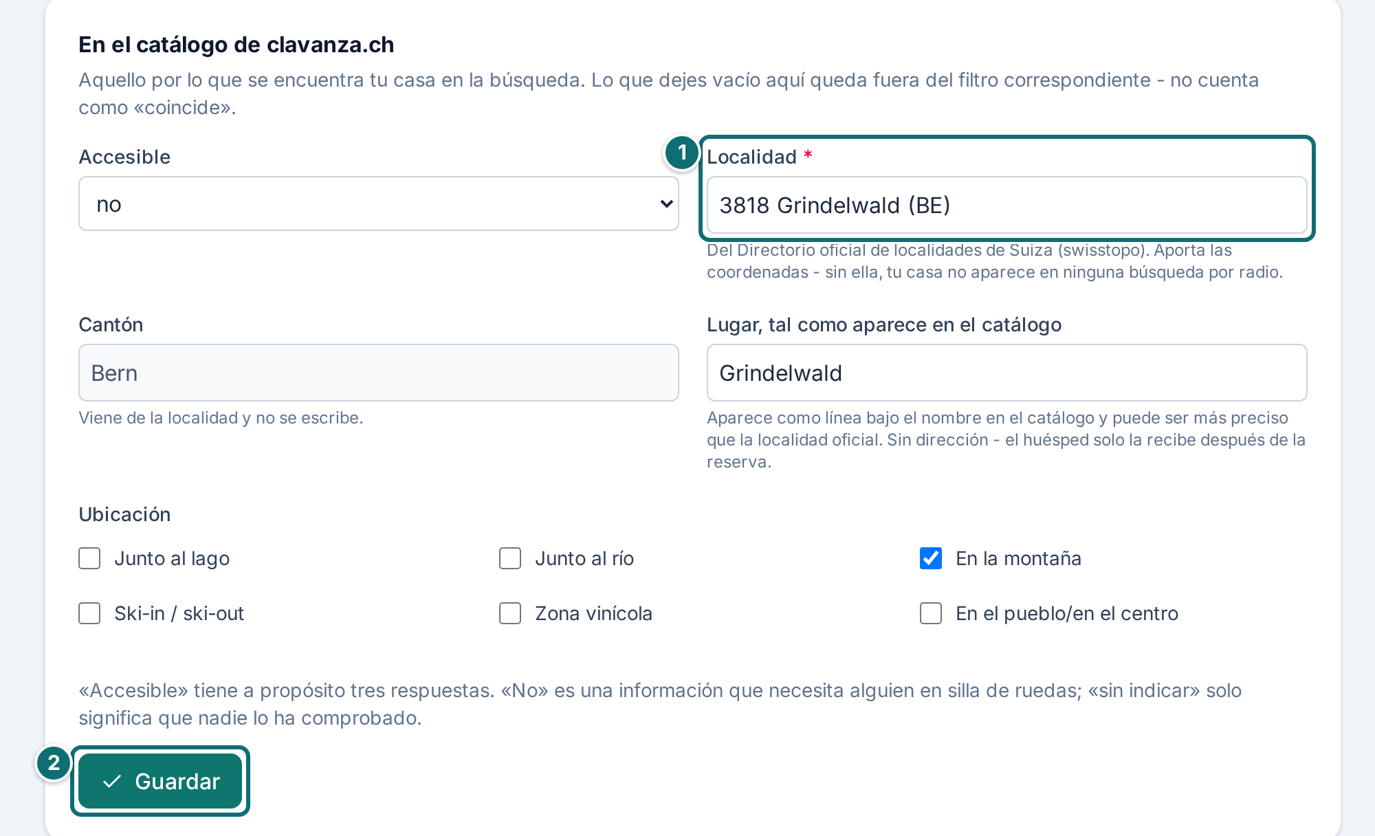 Mi anuncio, alrededores: datos para el catálogo