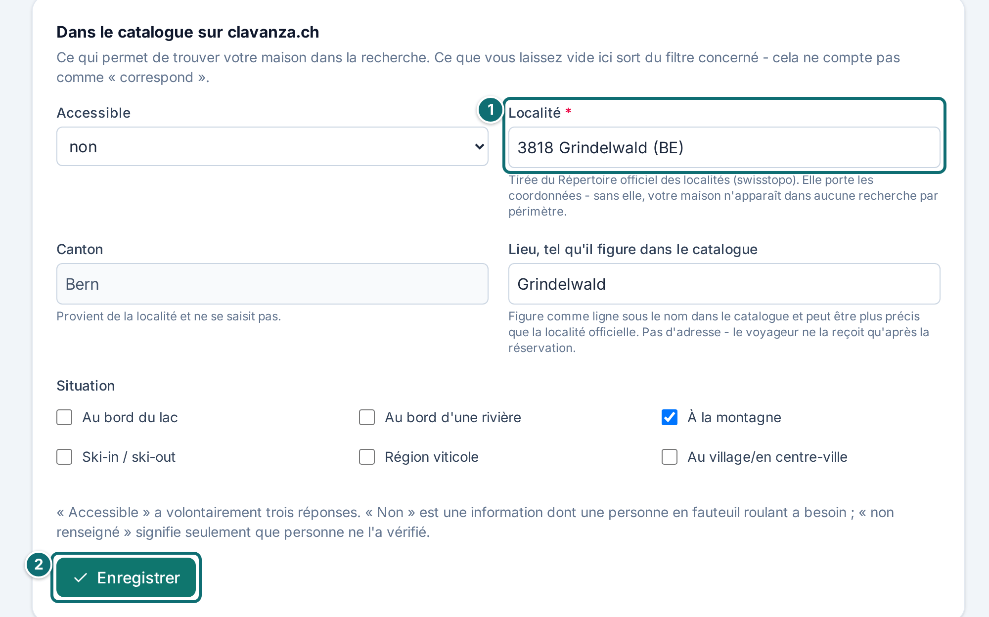 Mon annonce, environs : informations pour le catalogue