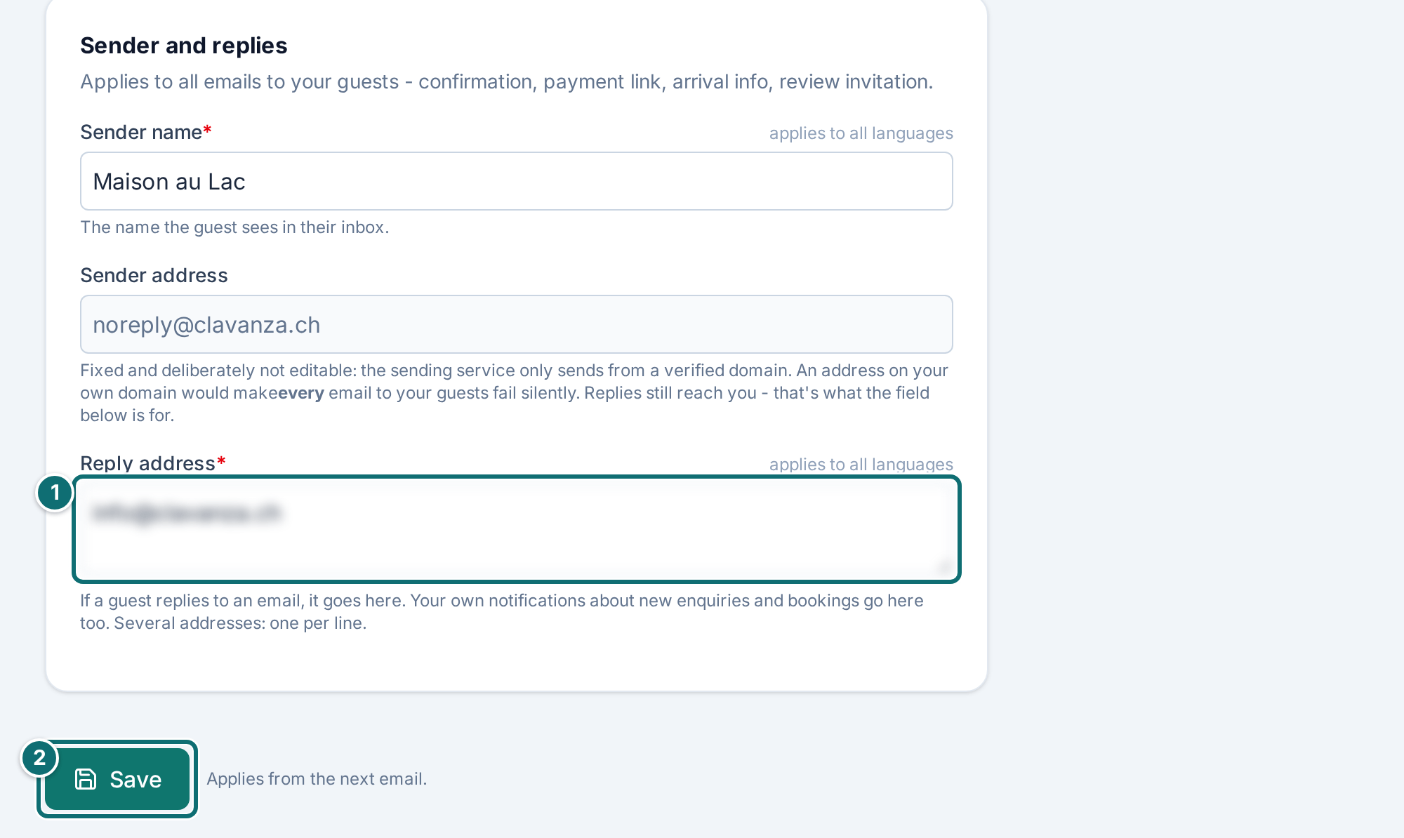 My listing, emails: sender and replies