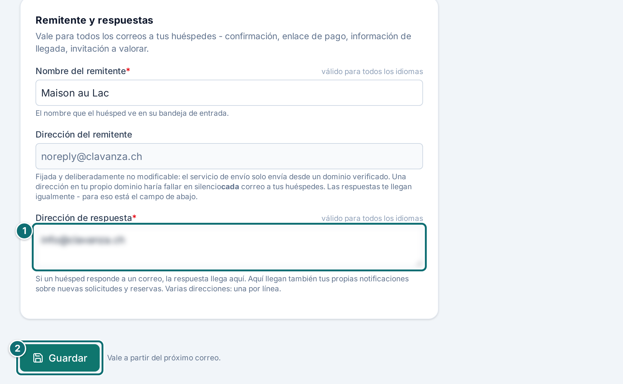 Mi anuncio, correos: remitente y respuestas