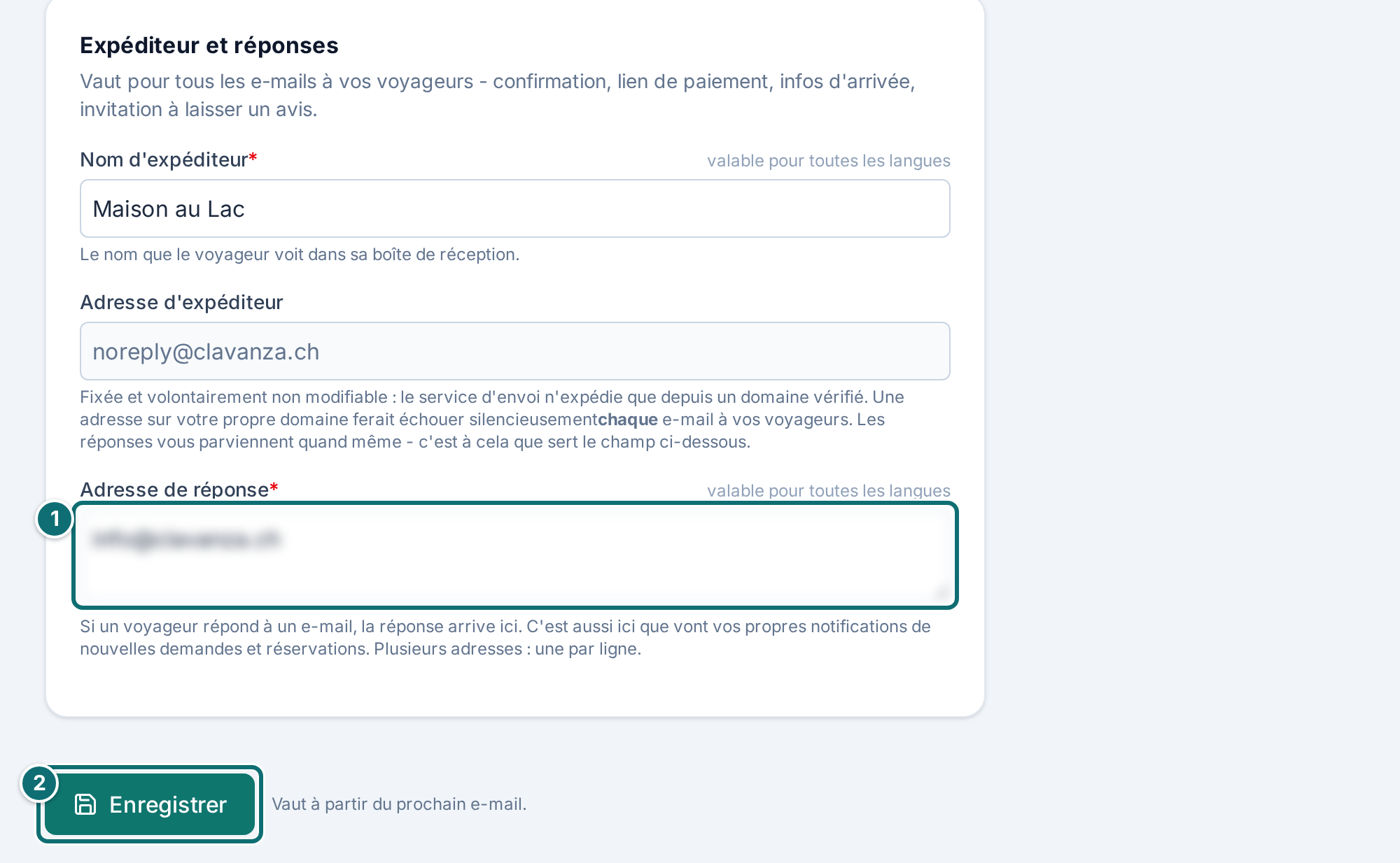 Mon annonce, e-mails : expéditeur et réponses