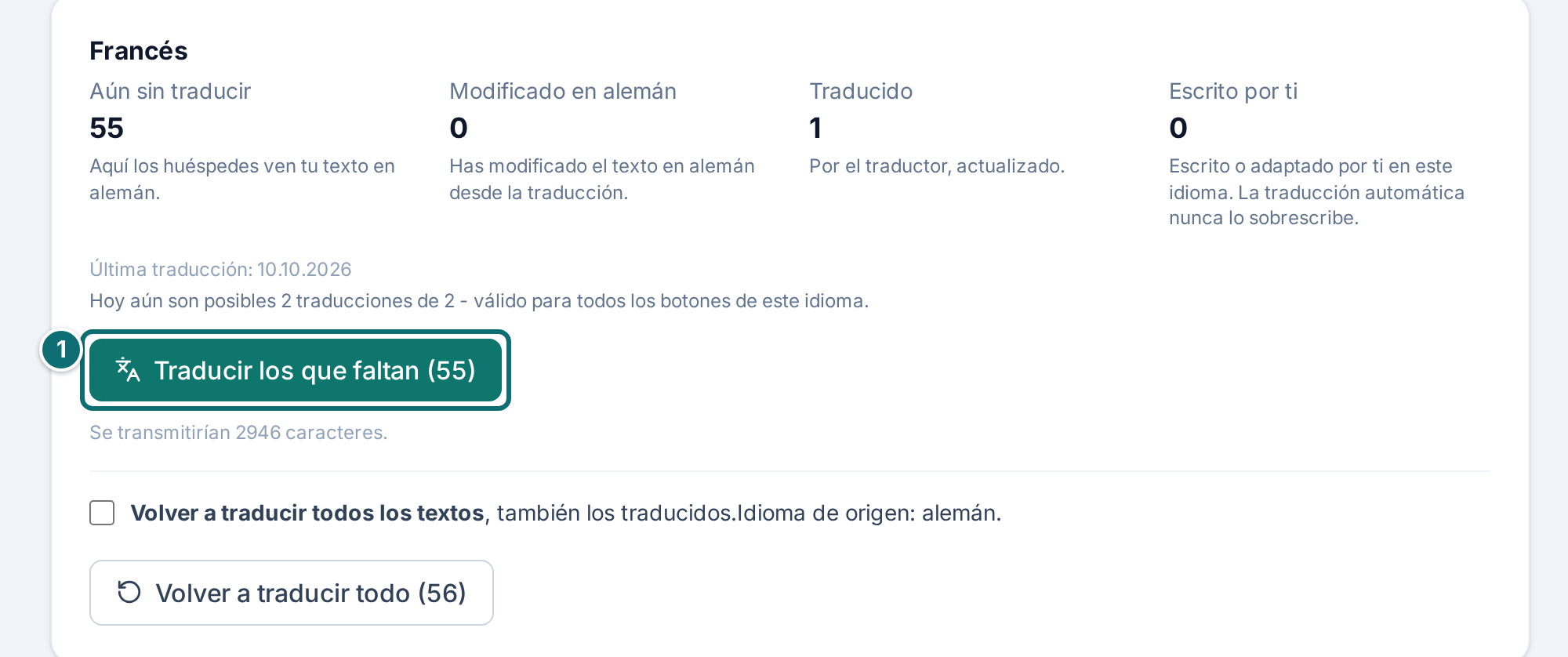 Mi anuncio, traducir: estado por idioma