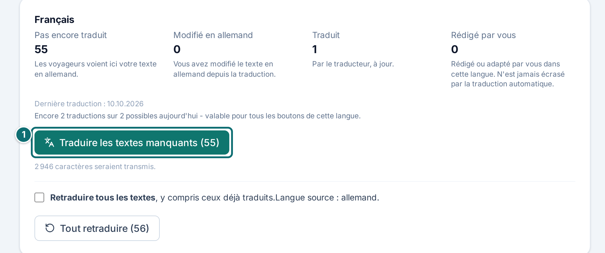 Mon annonce, traduire : état par langue
