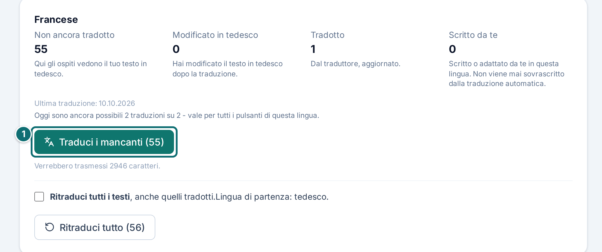 Il mio annuncio, traduci: stato per lingua