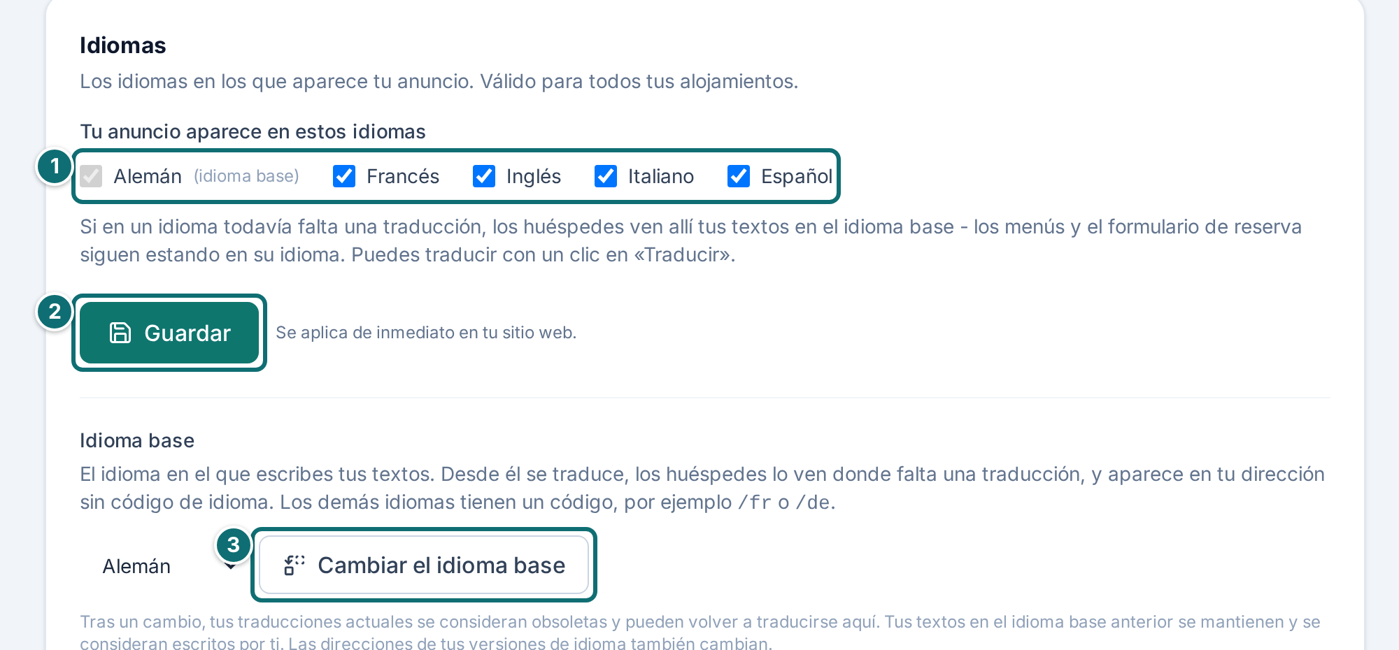 Mi anuncio, traducir: idiomas e idioma base