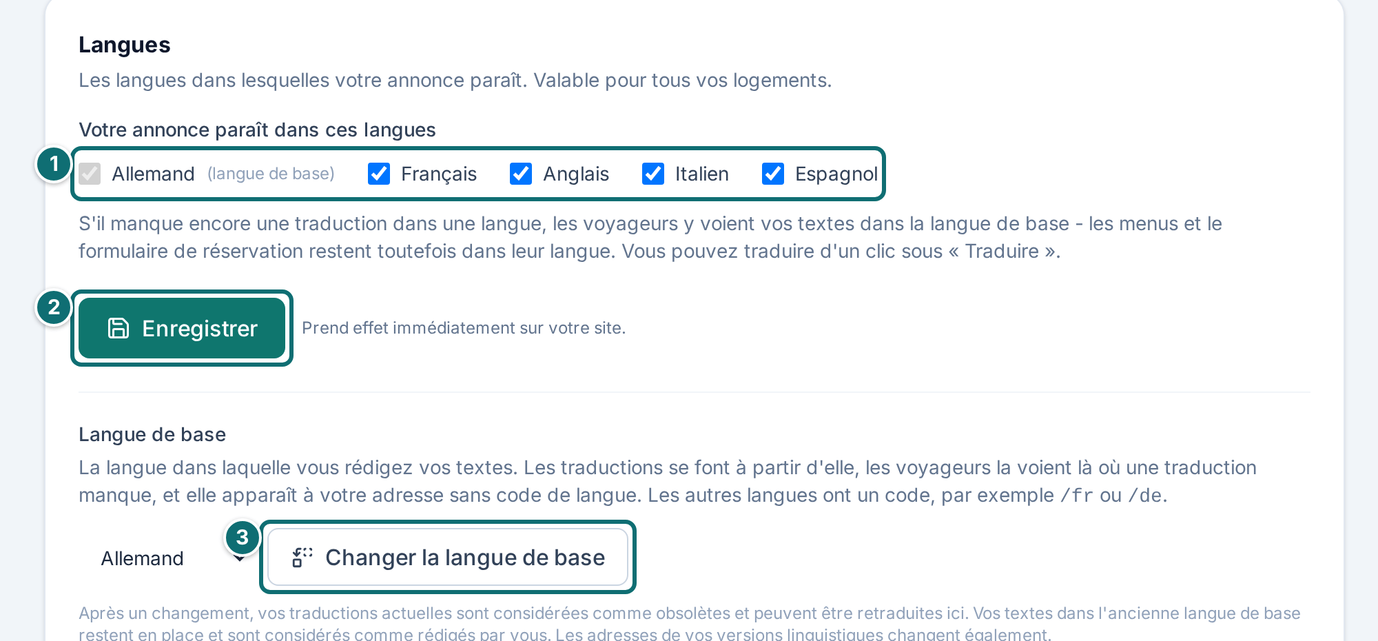 Mon annonce, traduire : langues et langue de base