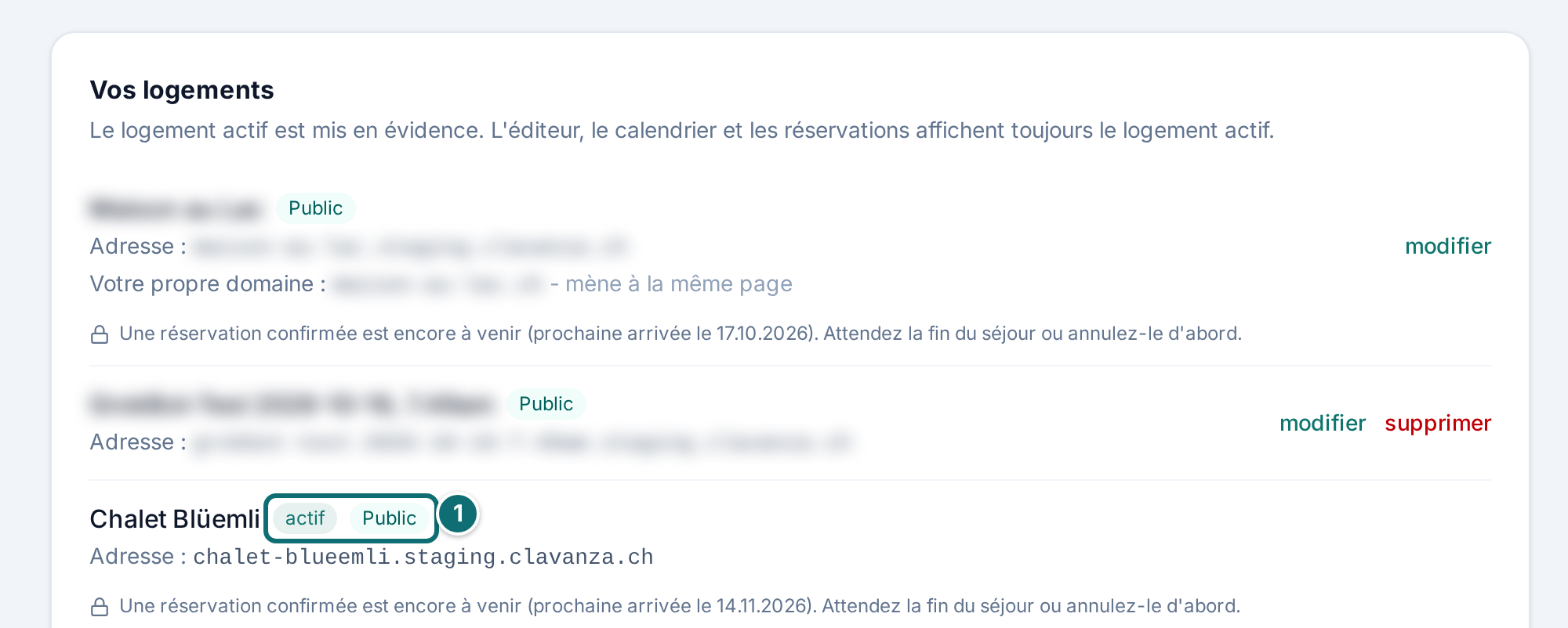 État de validation dans la liste des logements