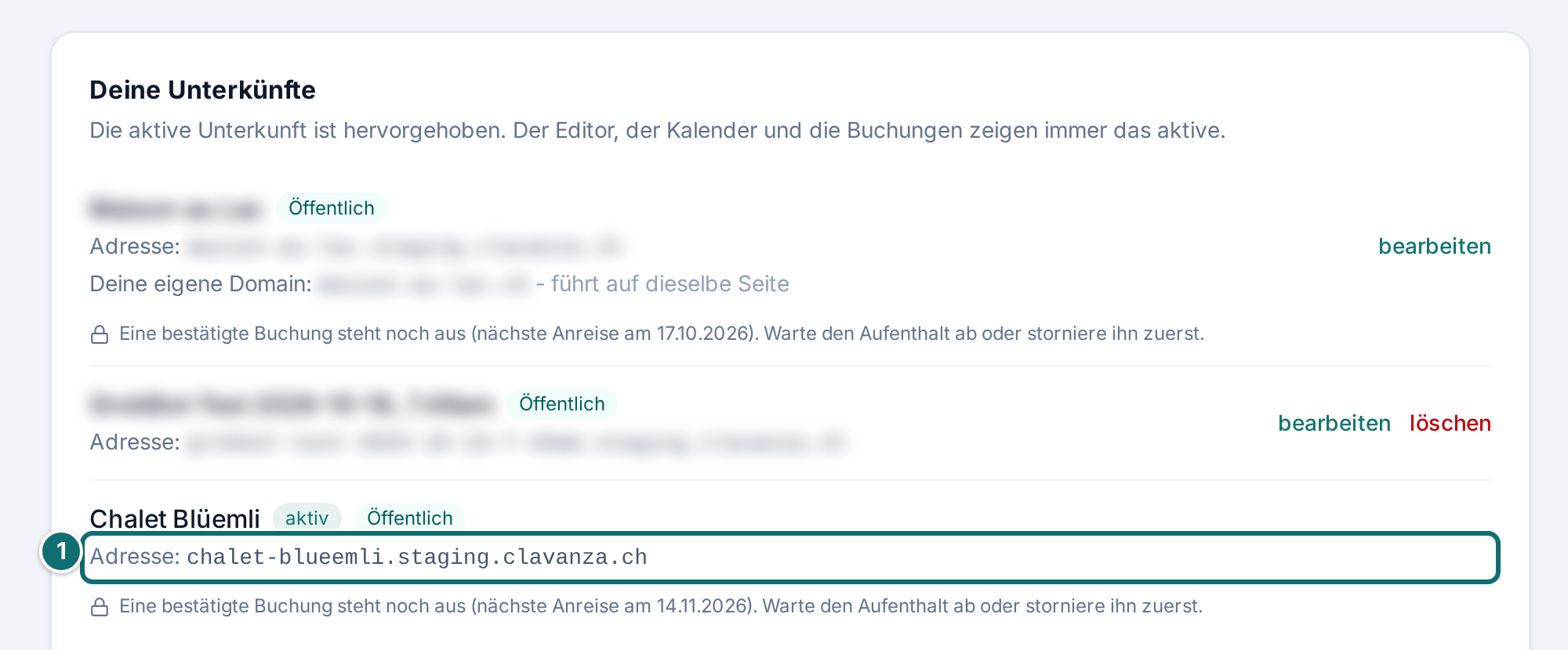 Internetadresse und eigene Domain der Unterkunft