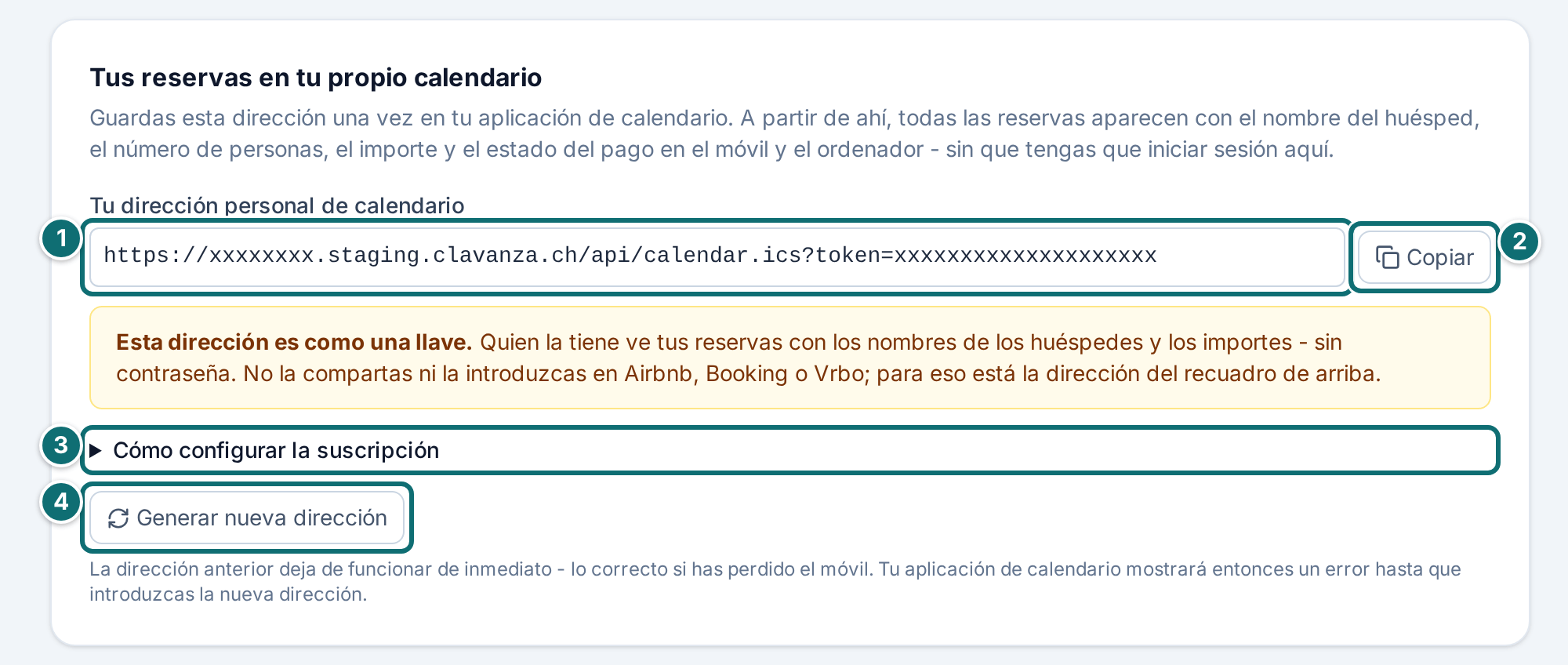 Suscripción de calendario: tus reservas en tu propio calendario (token ilegible)