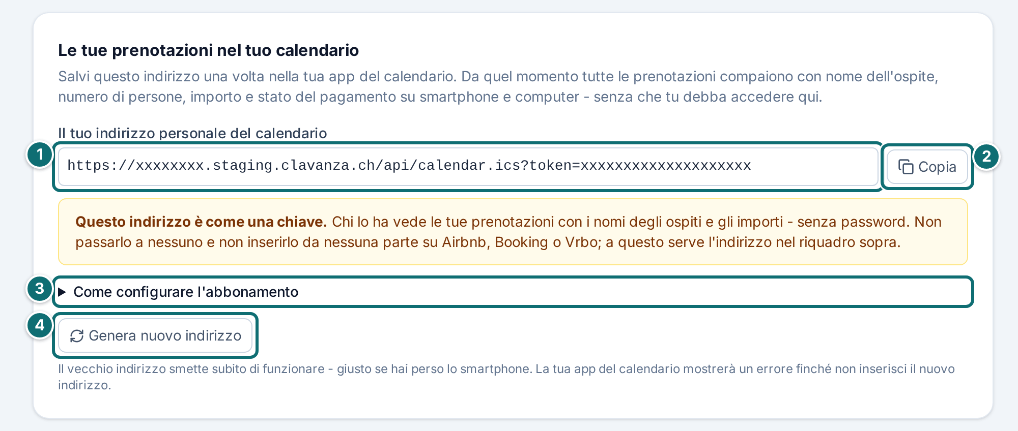 Abbonamento al calendario: le tue prenotazioni nel tuo calendario (token reso illeggibile)