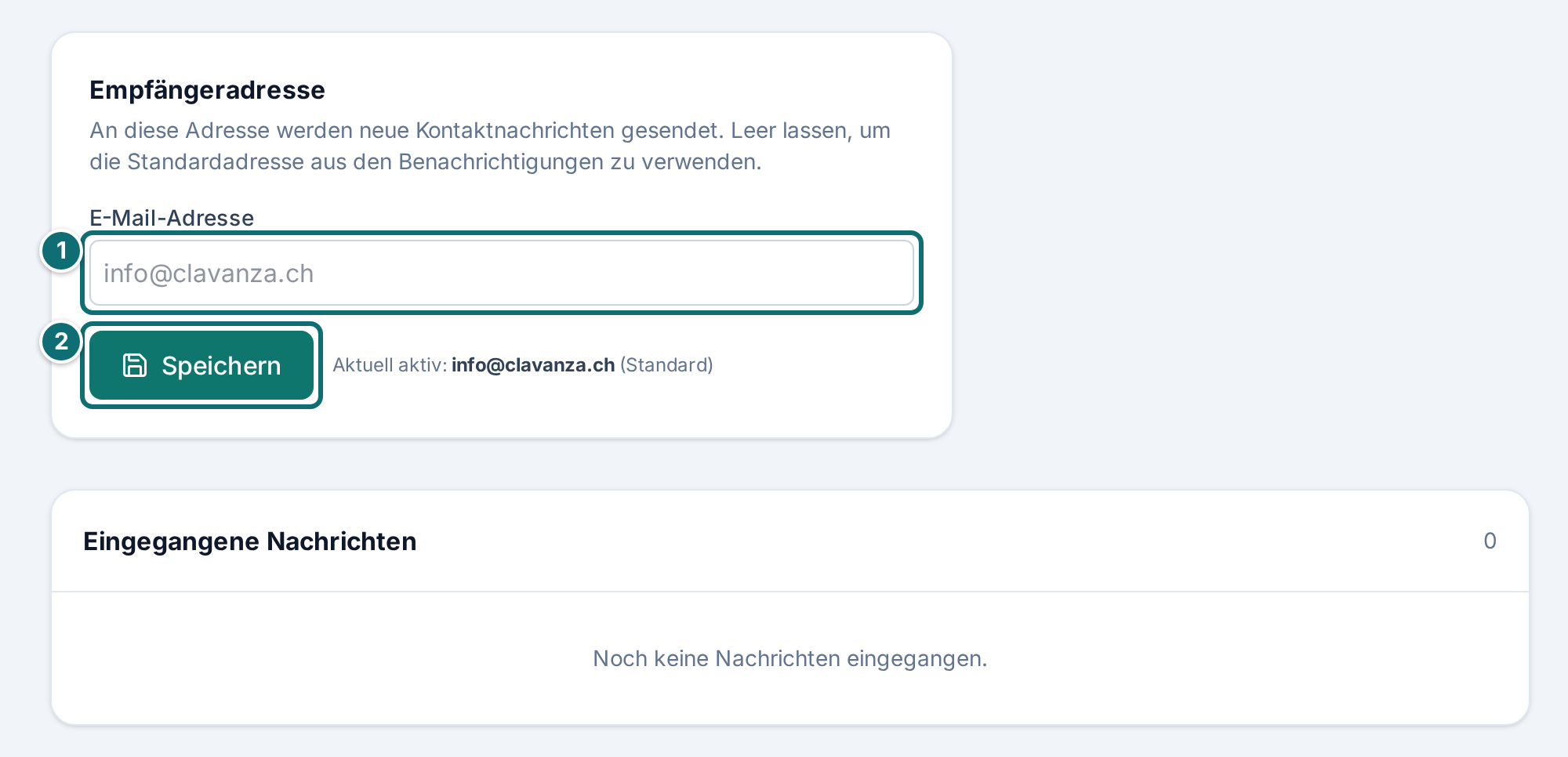 Nachrichten: Empfängeradresse und eingegangene Nachrichten