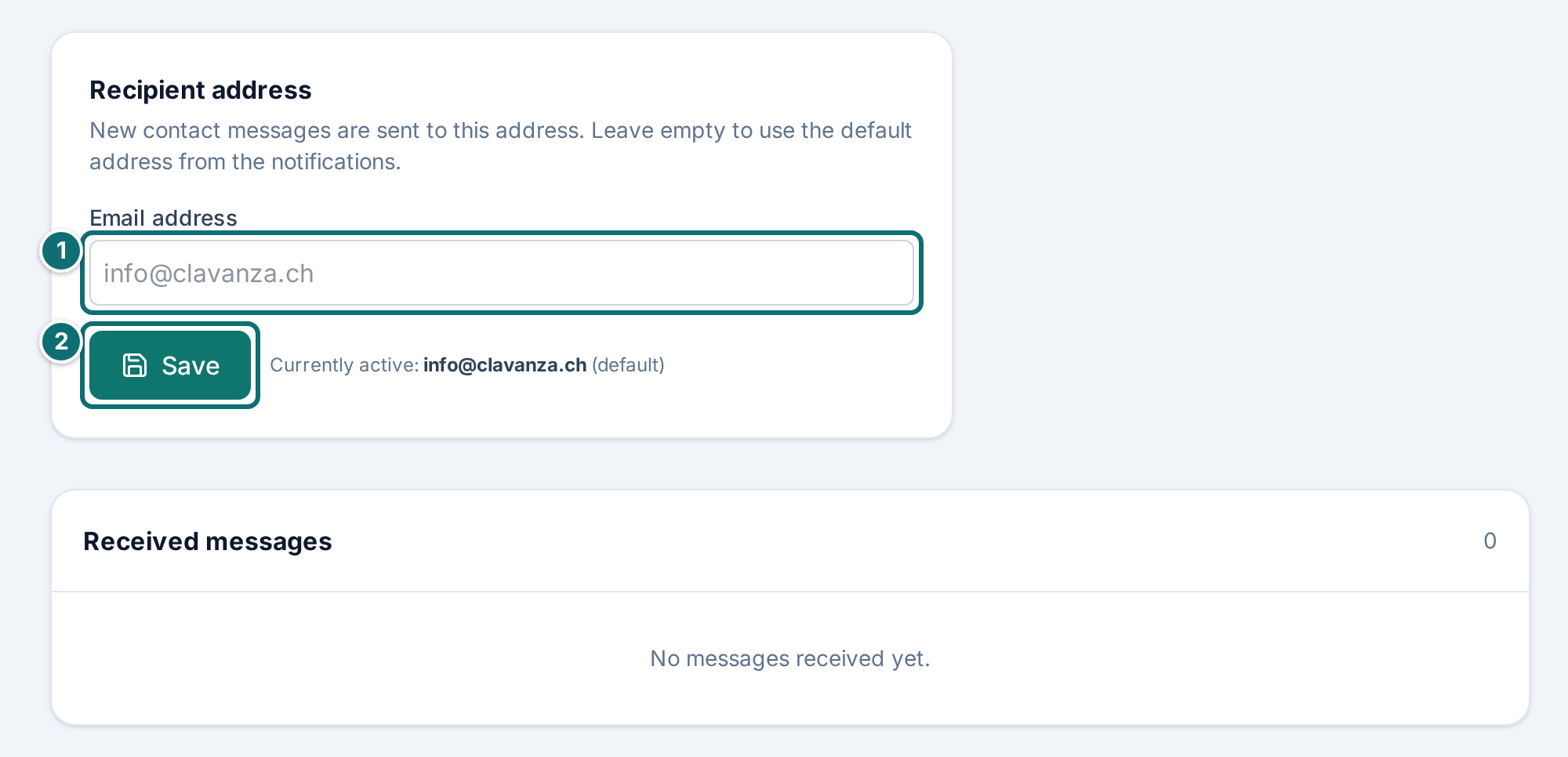 Messages: recipient address and incoming messages