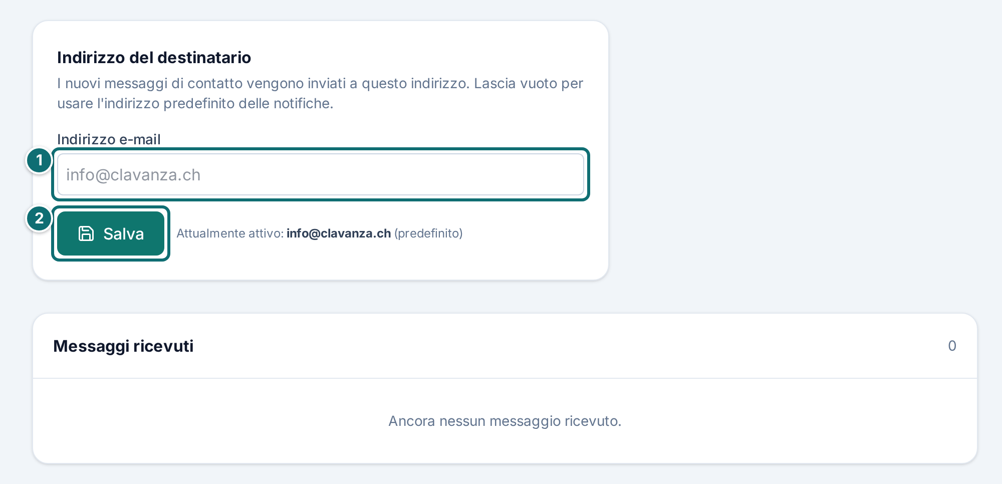 Messaggi: indirizzo del destinatario e messaggi arrivati