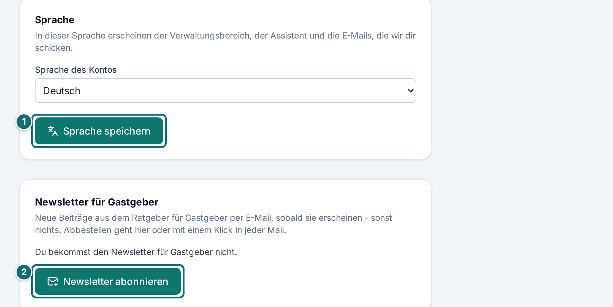 Mein Konto: Sprache und Newsletter