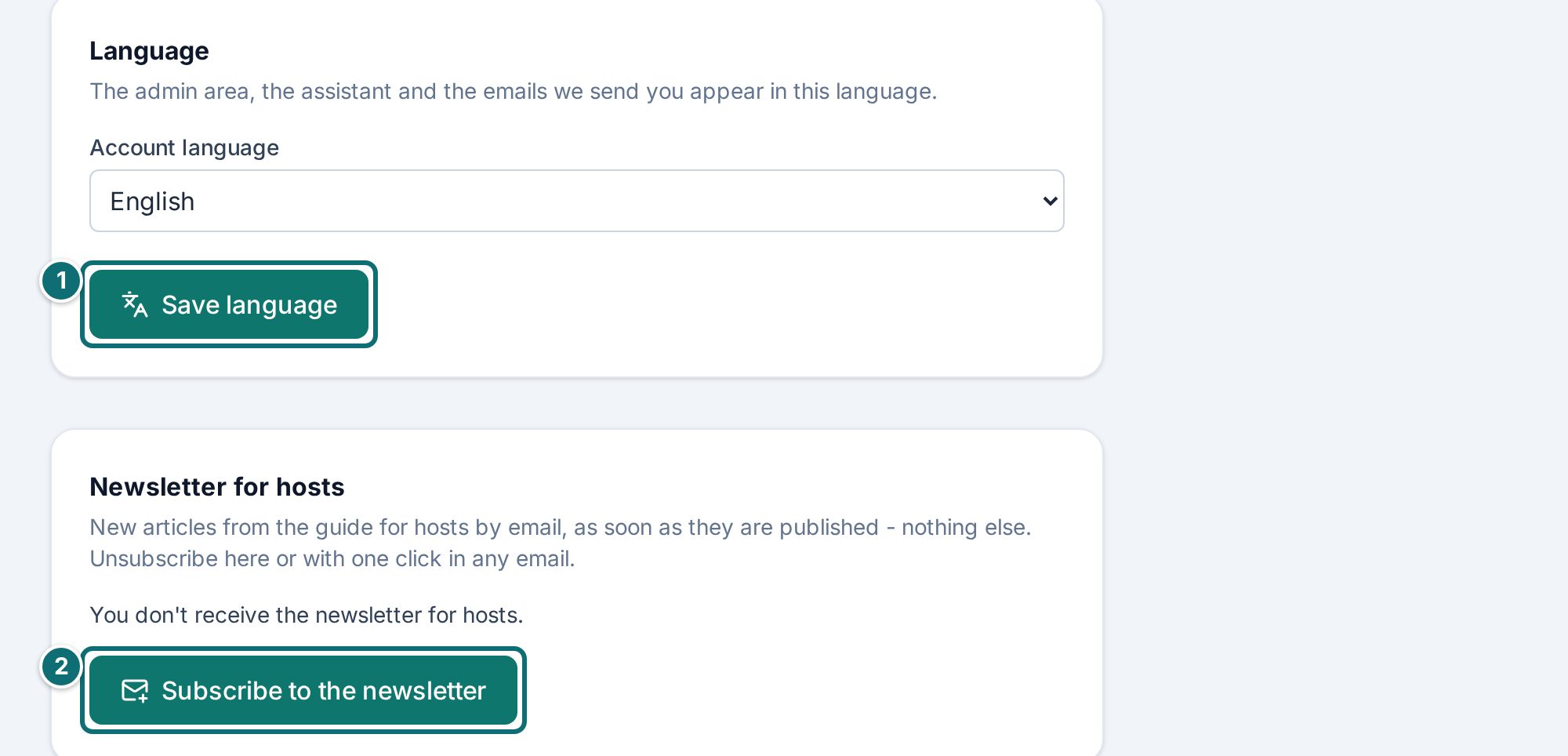 My account: language and newsletter