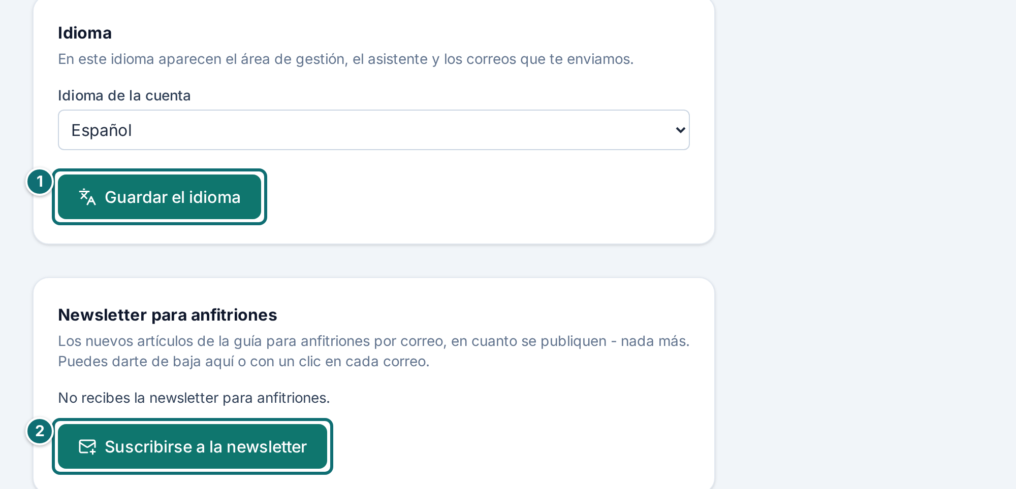 Mi cuenta: idioma y newsletter