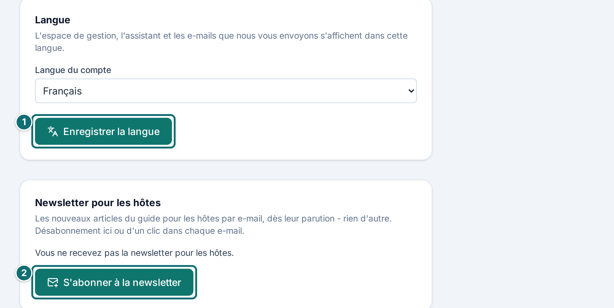 Mon compte : langue et newsletter