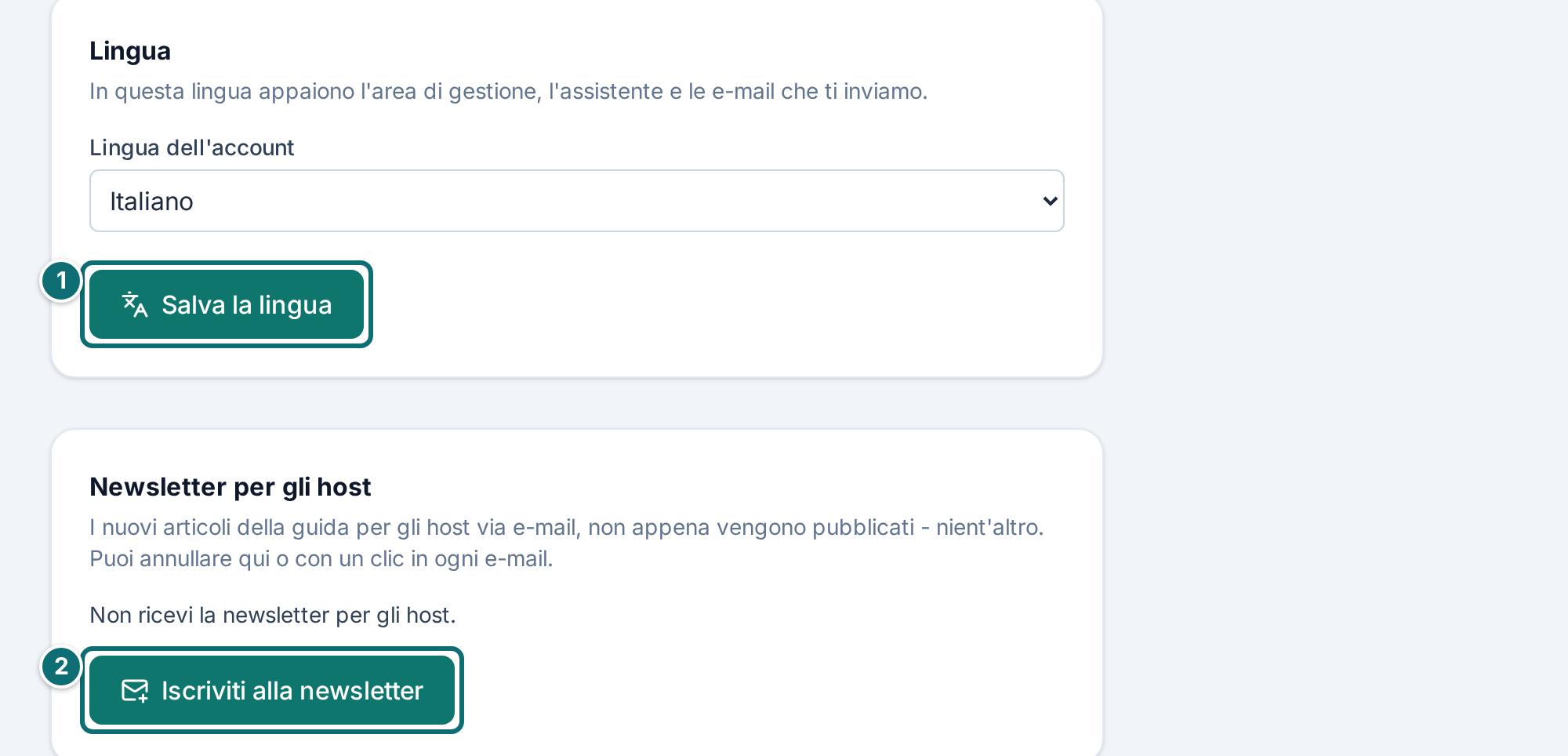 Il mio account: lingua e newsletter
