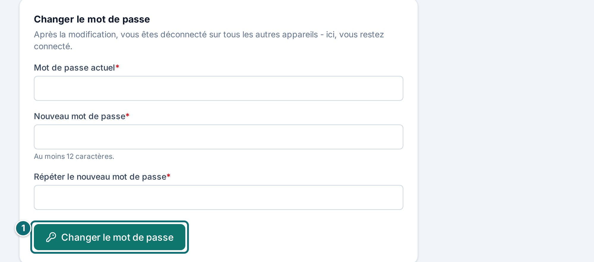 Mon compte : changer le mot de passe