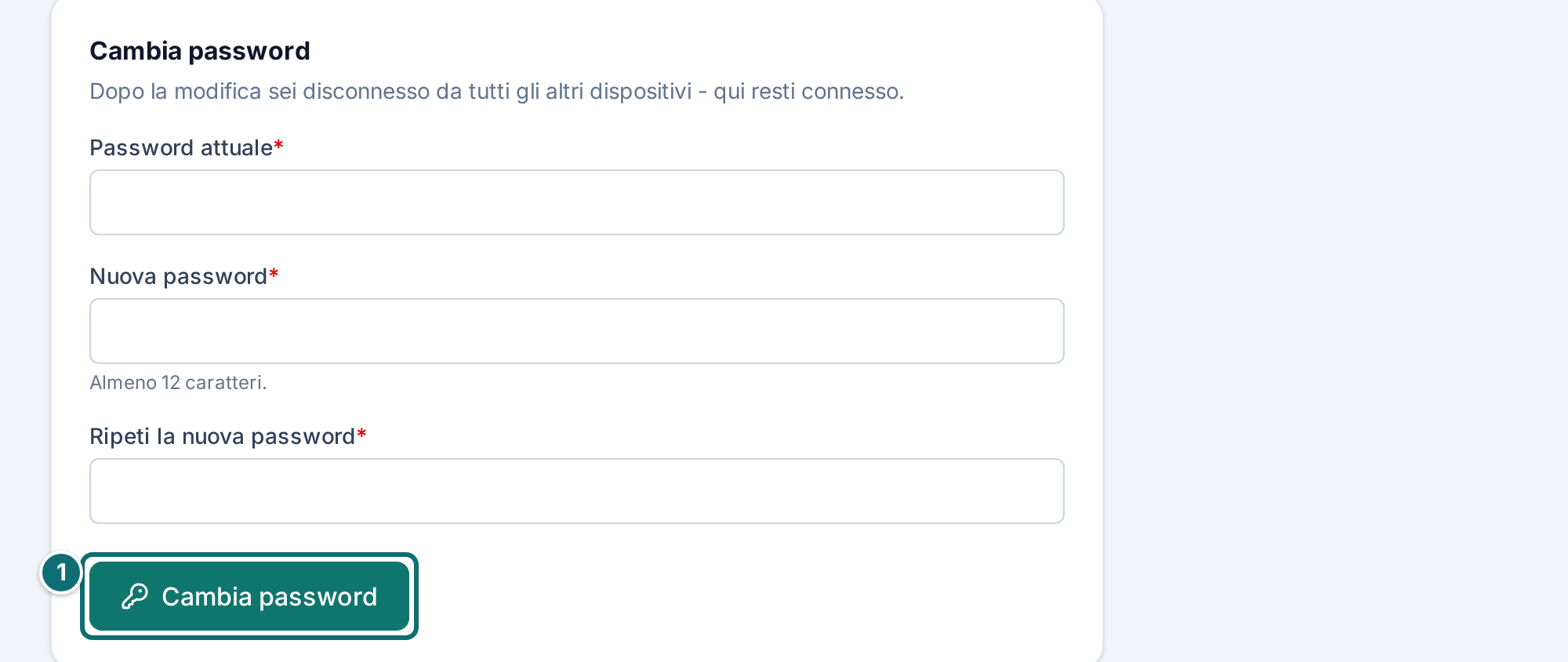 Il mio account: cambiare la password