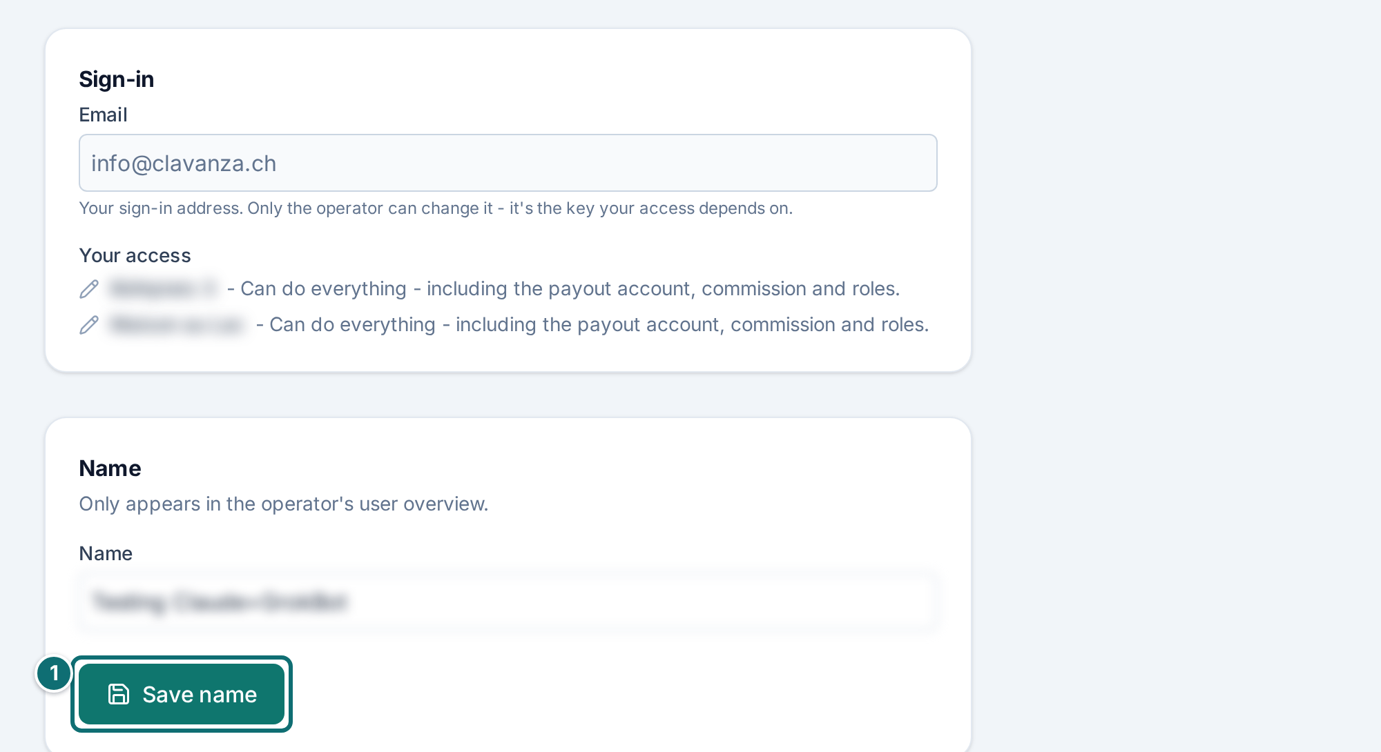 My account: sign-in, access and name (sign-in address, name and other accounts made unreadable)