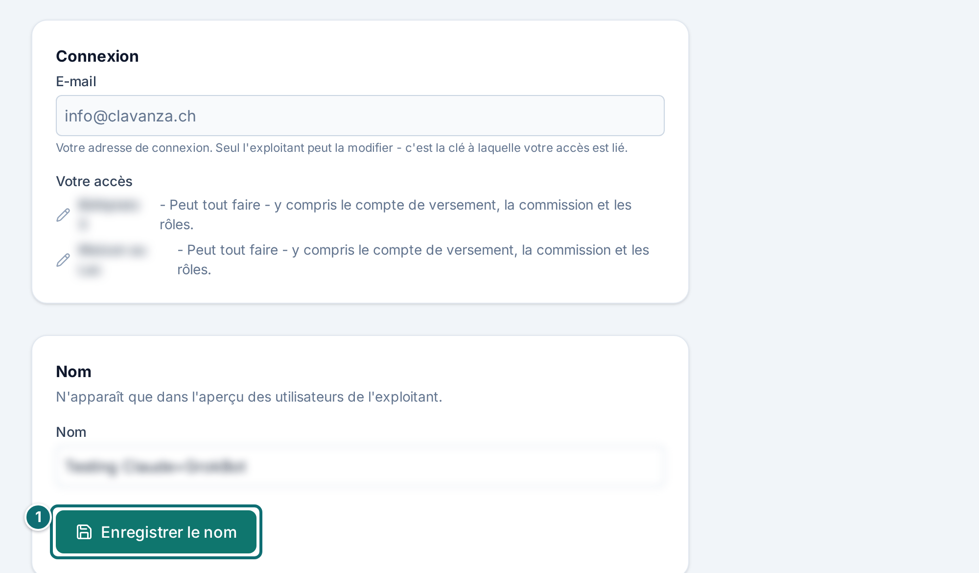 Mon compte : connexion, accès et nom (adresse de connexion, nom et autres objets rendus illisibles)