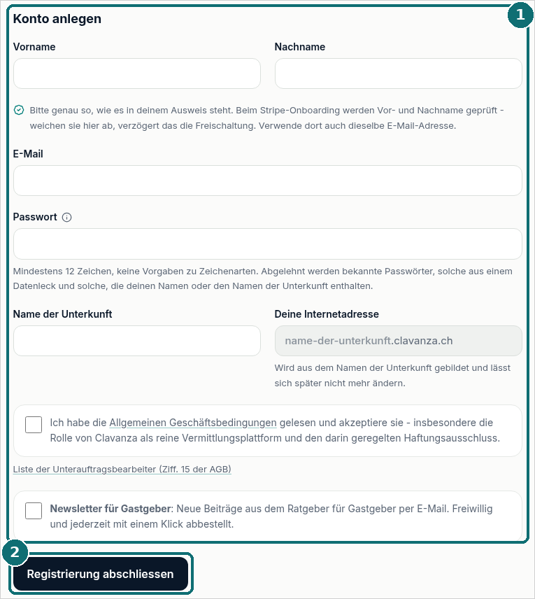 Registrierung: Formular „Konto anlegen“