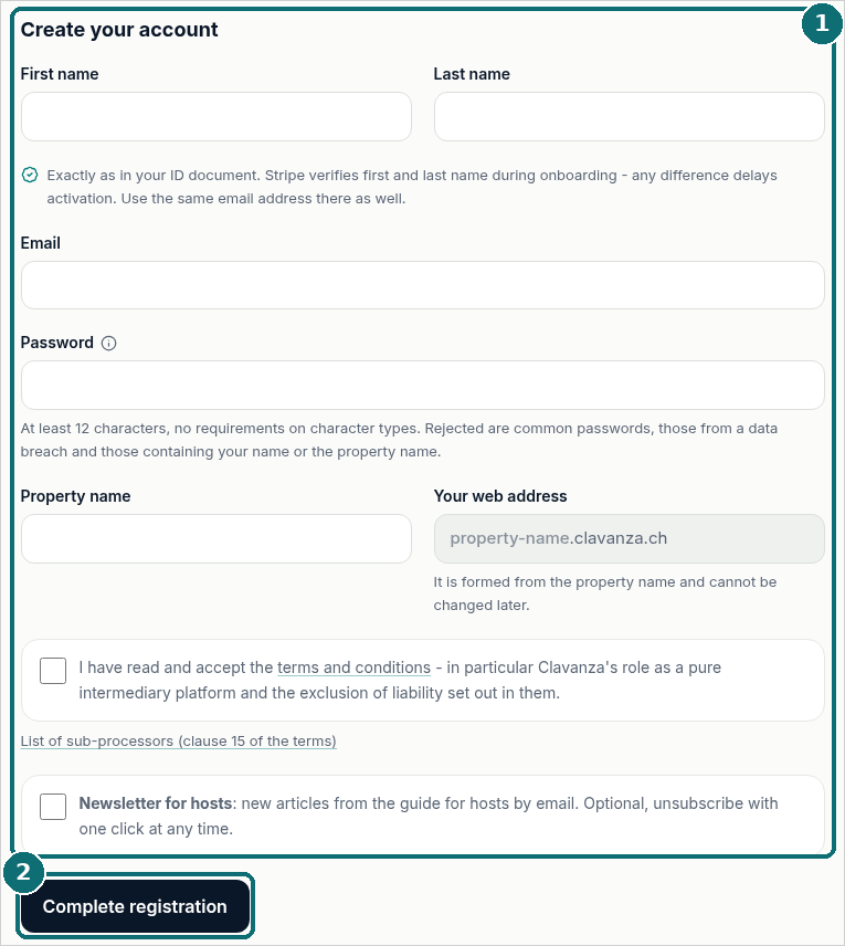Registration: form "Create your account"