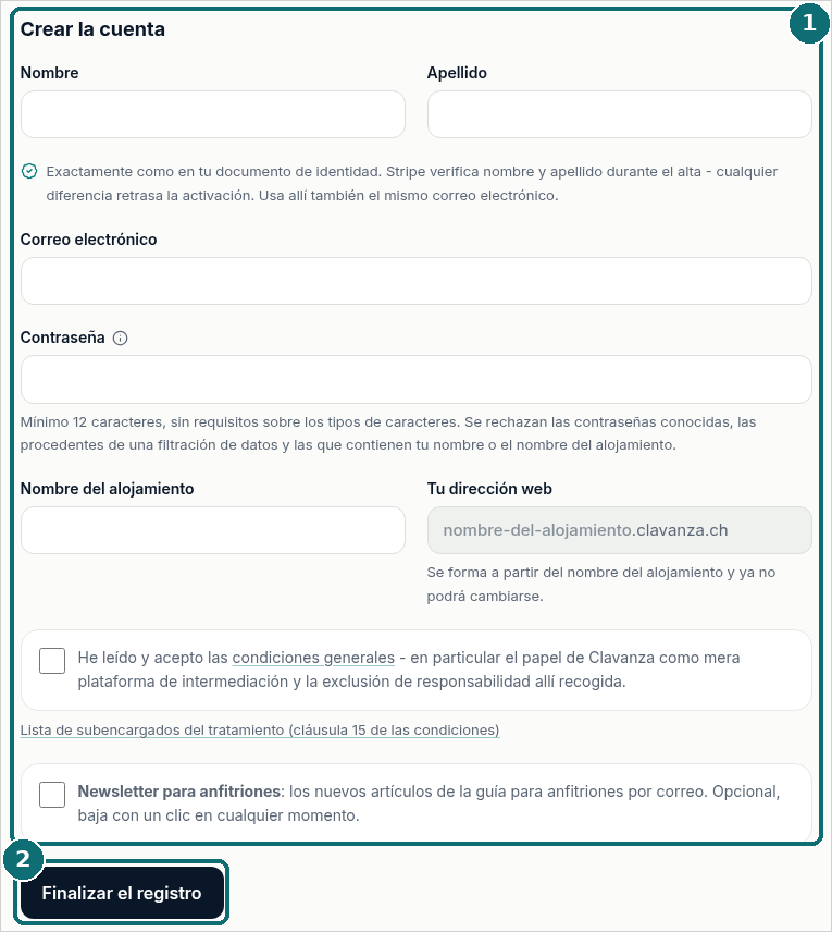 Registro: formulario « Crear la cuenta »